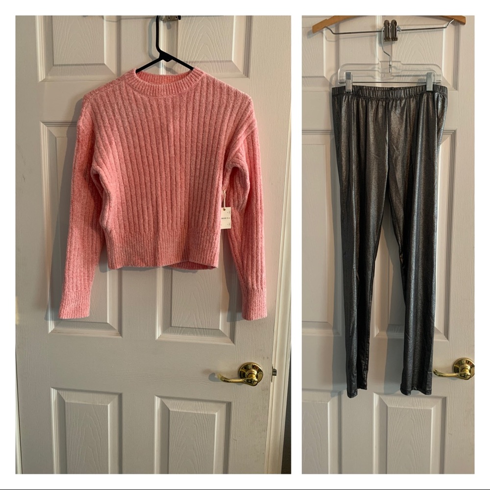 Forever 21 Pink Sweater and Sparkly Leggings